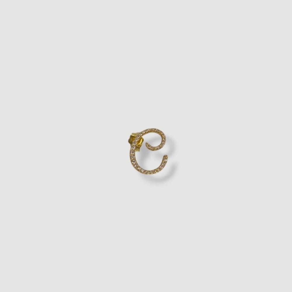 14k Gold genuine diamonds Malibu Initial "C” earring